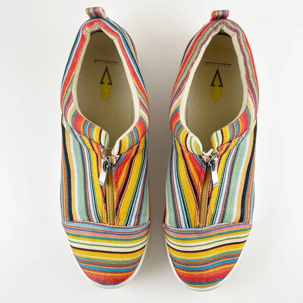 Volatile Multicolor Striped Slip-on Zip Up Canvas Sneakers - Picture 7 of 9
